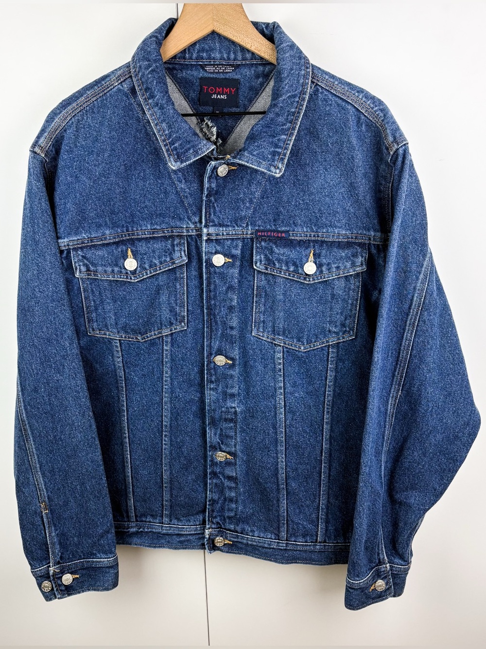 Vintage Y2K 90s Denim Trucker Jean Jacket Blue 100% Cotton Size XL Mens Western